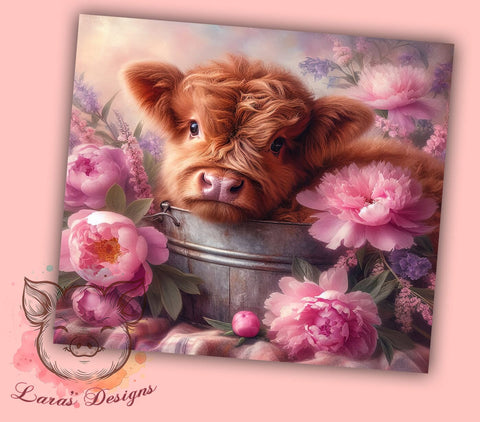 Pink Floral Tumbler, Highland Cow Tumbler, Cow Tumbler, 20oz Tumbler Wrap, Sublimation Design, Digital Download, Cricut Design, Silhouette Design, DIY Tumbler, Personalized Sublimation Lara' s Designs 