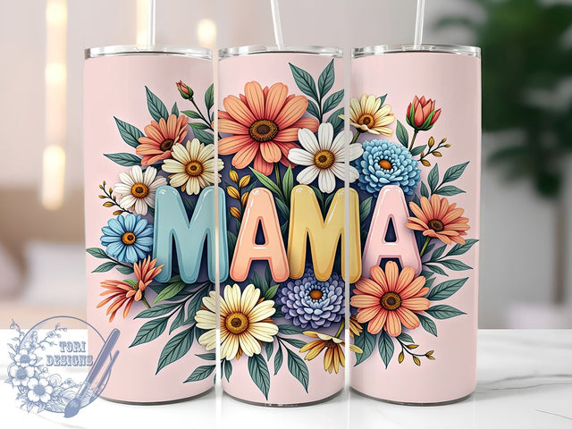 Pink Floral Tumbler, Retro Mama Design, 20oz Tumbler Wrap, Sublimation Design, Mom Gift, Floral Mama Tumbler, Mother's Day Gift, Cute Mom Tumbler Sublimation ToriDesigns 