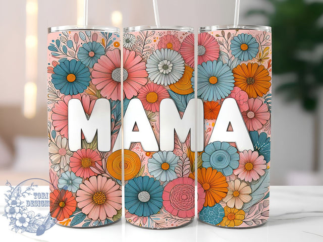 Pink Floral Tumbler, Retro Mama Design, 20oz Tumbler Wrap, Sublimation Design, Mom Gift, Floral Mama Tumbler, Mother's Day Gift, Cute Mom Tumbler Sublimation ToriDesigns 