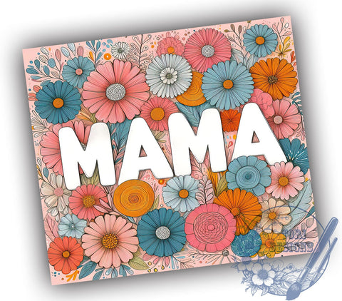 Pink Floral Tumbler, Retro Mama Design, 20oz Tumbler Wrap, Sublimation Design, Mom Gift, Floral Mama Tumbler, Mother's Day Gift, Cute Mom Tumbler Sublimation ToriDesigns 