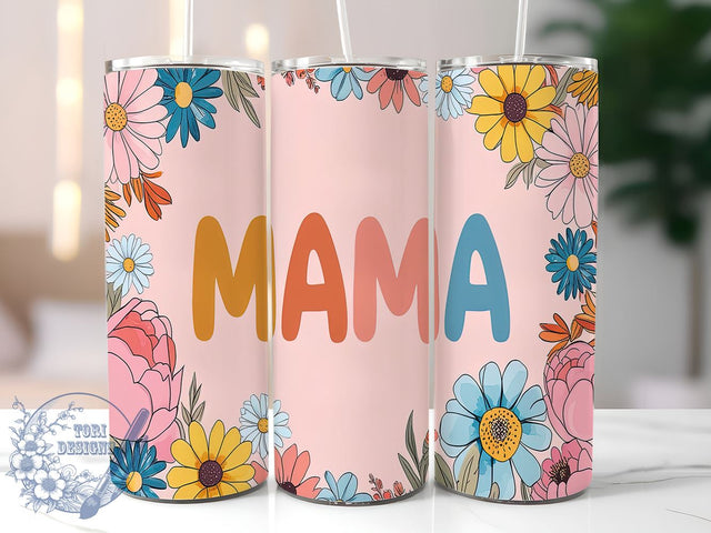 Pink Floral Tumbler, Retro Mama Design, 20oz Tumbler Wrap, Sublimation Design, Mom Gift, Floral Mama Tumbler, Mother's Day Gift, Cute Mom Tumbler Sublimation ToriDesigns 