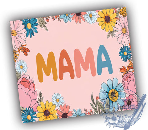 Pink Floral Tumbler, Retro Mama Design, 20oz Tumbler Wrap, Sublimation Design, Mom Gift, Floral Mama Tumbler, Mother's Day Gift, Cute Mom Tumbler Sublimation ToriDesigns 