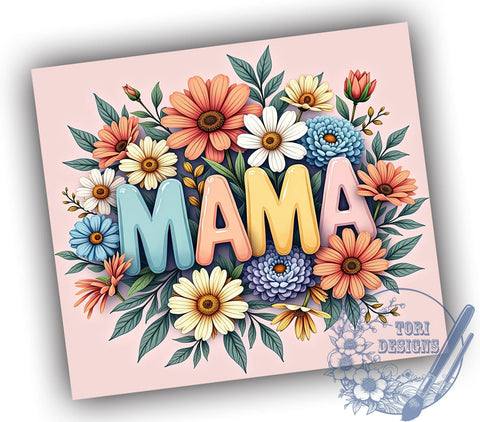 Pink Floral Tumbler, Retro Mama Design, 20oz Tumbler Wrap, Sublimation Design, Mom Gift, Floral Mama Tumbler, Mother's Day Gift, Cute Mom Tumbler Sublimation ToriDesigns 