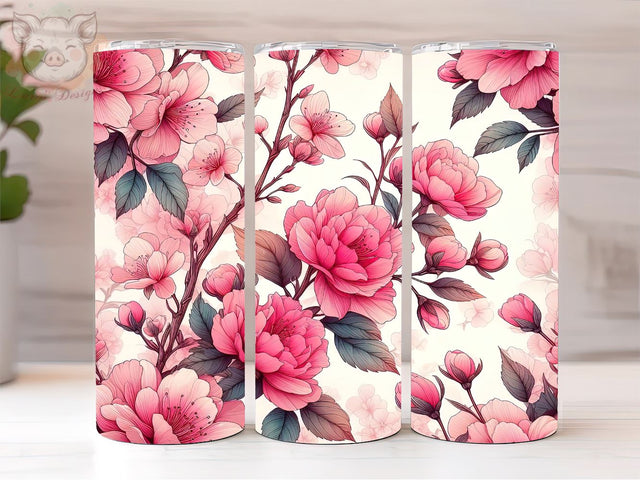 Pink Floral Tumbler Wrap Design, Flower Tumbler PNG, PNG Downloads, 20oz Tumbler Png, Sublimation Design, Digital, Digital Download PNG Sublimation Lara' s Designs 