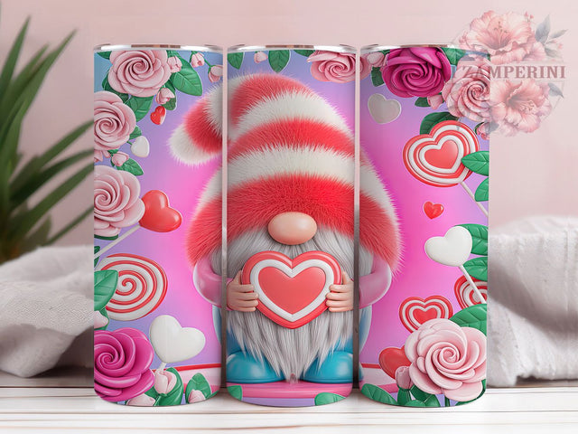Pink Floral Valentine Gnome Tumbler, Floral Gnome Design, Cute Valentine Gnomes, 20Oz Wrap Design, Valentine Sublimation, Pink Floral Art, Romantic Gnome Theme Sublimation Li Zamperini 
