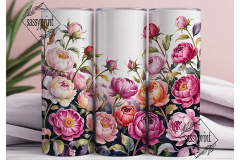 Pink Floral Watercolor 20oz Tumbler Wrap Sublimation sassyprint 