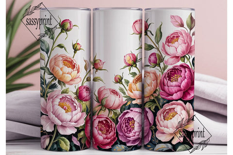 Pink Floral Watercolor 20oz Tumbler Wrap Sublimation sassyprint 