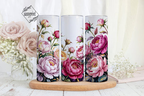 Pink Floral Watercolor 20oz Tumbler Wrap Sublimation sassyprint 