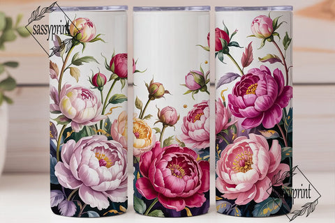 Pink Floral Watercolor 20oz Tumbler Wrap Sublimation sassyprint 