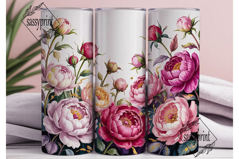 Pink Floral Watercolor 20oz Tumbler Wrap Sublimation sassyprint 