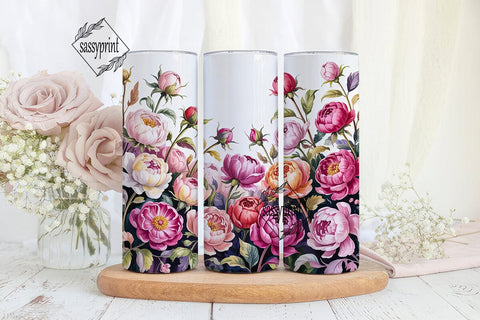 Pink Floral Watercolor 20oz Tumbler Wrap Sublimation sassyprint 