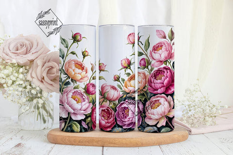 Pink Floral Watercolor 20oz Tumbler Wrap Sublimation sassyprint 