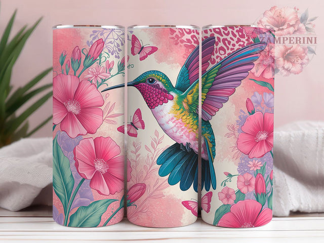 Pink Floral Watercolor Hummingbird Tumbler, Floral Bird 20Oz Sublimation, Elegant Nature Coffee Cup, Watercolor Hummingbird Mug Wrap, Spring Garden Drinkware Design, Pastel Bird Cup, Cute Hummingbird Tumble Sublimation Li Zamperini 
