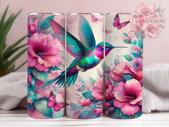 Pink Floral Watercolor Hummingbird Tumbler, Floral Bird 20Oz Sublimation, Elegant Nature Coffee Cup, Watercolor Hummingbird Mug Wrap, Spring Garden Drinkware Design, Pastel Bird Cup, Cute Hummingbird Tumble Sublimation Li Zamperini 