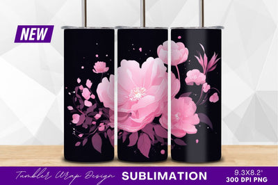 Pink flower arrangement on dark background tumbler png Sublimation Regulrcrative 