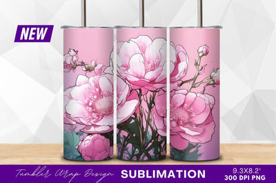 Pink flower blossom floral design tumbler png Sublimation Regulrcrative 