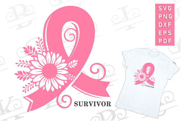 Pink Flower Breast Cancer Ribbon SVG, Cancer Awareness Survivor PNG SVG D2PUTRI Designs 