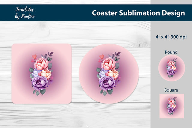 Pink Flower Car Coaster Sublimation Design Sublimation Templates by Pauline 