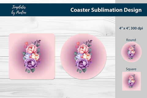 Pink Flower Car Coaster Sublimation Design Sublimation Templates by Pauline 