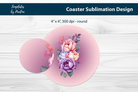 Pink Flower Car Coaster Sublimation Design Sublimation Templates by Pauline 