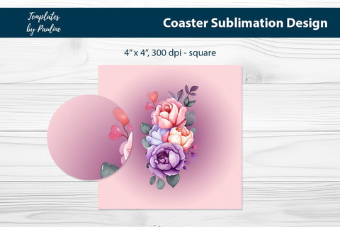 Pink Flower Car Coaster Sublimation Design Sublimation Templates by Pauline 