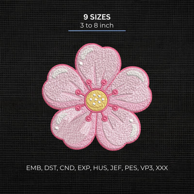 Pink Flower Embroidery Design – Cute Floral Blossom Spring Machine Embroidery File, 9 Sizes Embroidery/Applique DESIGNS PatternFeed8 