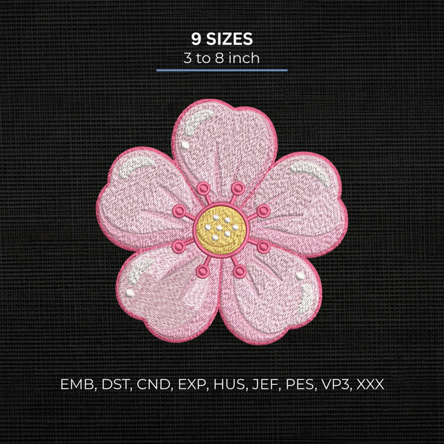 Pink Flower Embroidery Design – Cute Floral Blossom Spring Machine Embroidery File, 9 Sizes Embroidery/Applique DESIGNS PatternFeed8 