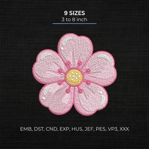 Pink Flower Embroidery Design – Cute Floral Blossom Spring Machine Embroidery File, 9 Sizes Embroidery/Applique DESIGNS PatternFeed8 