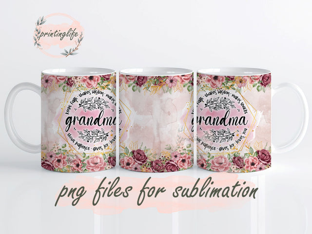 Pink Flower Grandma Mug Wrap Design, Instant Digital Design Download Mug Wrap Design, Mug Design PNG Sublimation PrintingLife 