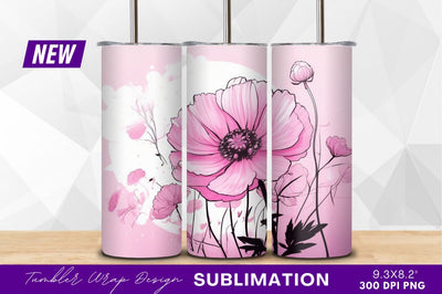 Pink flower illustration delicate botanical tumbler png Sublimation Regulrcrative 