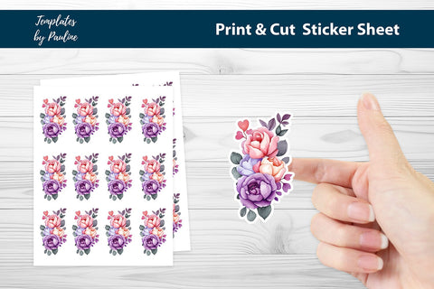 Pink Flower Print and Cut Sticker Sheet SVG Templates by Pauline 