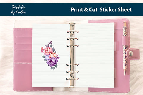 Pink Flower Print and Cut Sticker Sheet SVG Templates by Pauline 