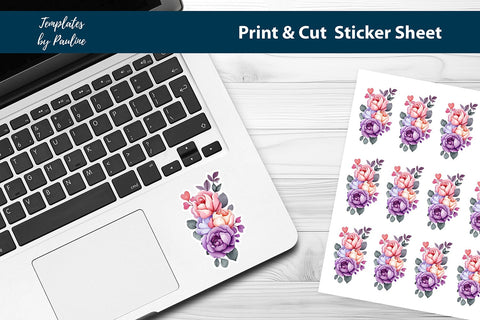 Pink Flower Print and Cut Sticker Sheet SVG Templates by Pauline 
