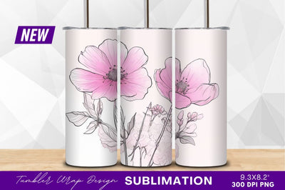 Pink flower sketch floral illustration tumbler png Sublimation Regulrcrative 
