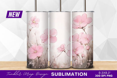 Pink flower watercolor illustration tumbler png design Sublimation Regulrcrative 