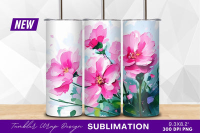 Pink flowers abstract style tumbler png Sublimation Regulrcrative 