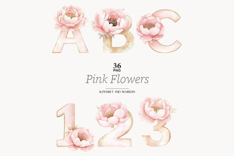 Pink Flowers Alphabet Clipart | Numbers And Letters SVG GlamArtZhanna 