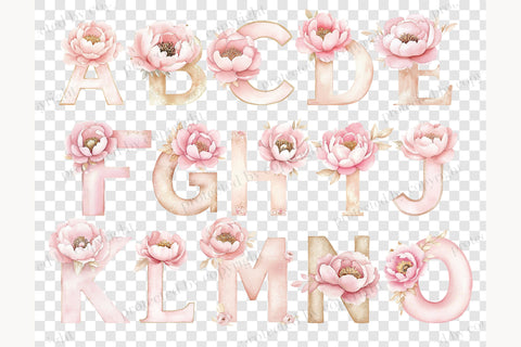 Pink Flowers Alphabet Clipart | Numbers And Letters SVG GlamArtZhanna 