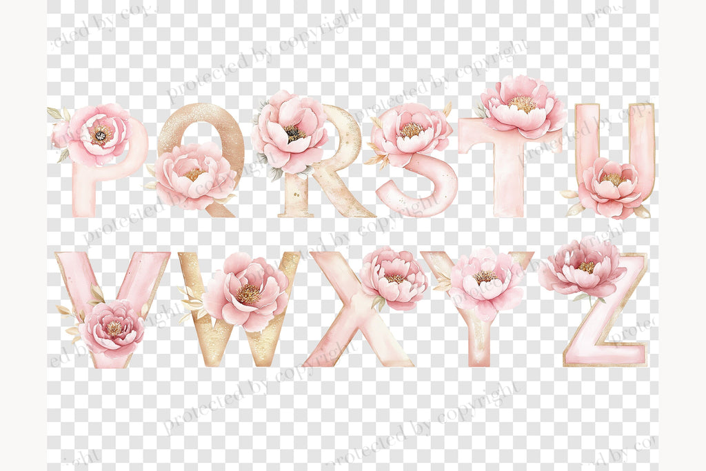 Pink Flowers Alphabet Clipart | Numbers And Letters - So Fontsy