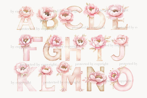 Pink Flowers Alphabet Clipart | Numbers And Letters SVG GlamArtZhanna 