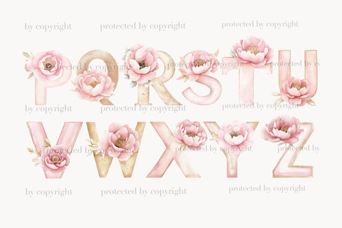 Pink Flowers Alphabet Clipart | Numbers And Letters SVG GlamArtZhanna 