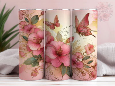 Pink Flowers And Butterflies 20 oz Tumbler, Flower Tumbler Wrap, Instant Digital Download PNG, Straight & Tapered Tumbler Wrap PNG Sublimation Li Zamperini 