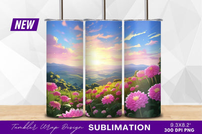 Pink flowers at sunset over rolling hills Sublimation Regulrcrative 