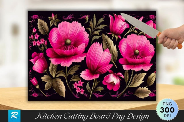 Pink Flowers Background Cutting Board PNG Design Sublimation Regulrcrative 