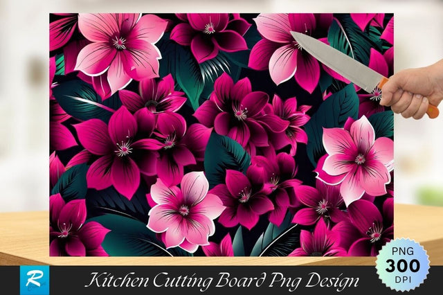 Pink Flowers Background Cutting Board PNG Design Sublimation Regulrcrative 