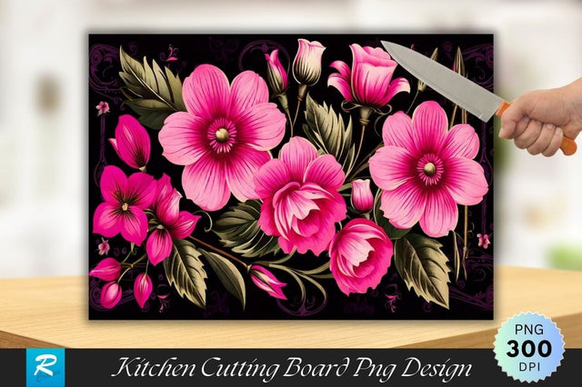 Pink Flowers Background Cutting Board PNG Design Sublimation Regulrcrative 