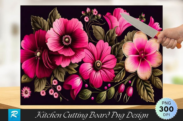 Pink Flowers Background Cutting Board PNG Design Sublimation Regulrcrative 