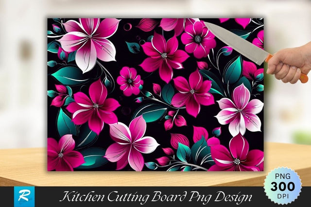 Pink Flowers Background Cutting Board PNG Design Sublimation Regulrcrative 