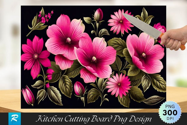 Pink Flowers Background Cutting Board PNG Design Sublimation Regulrcrative 