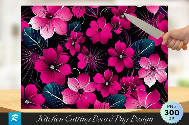 Pink Flowers Background Cutting Board PNG Design Sublimation Regulrcrative 